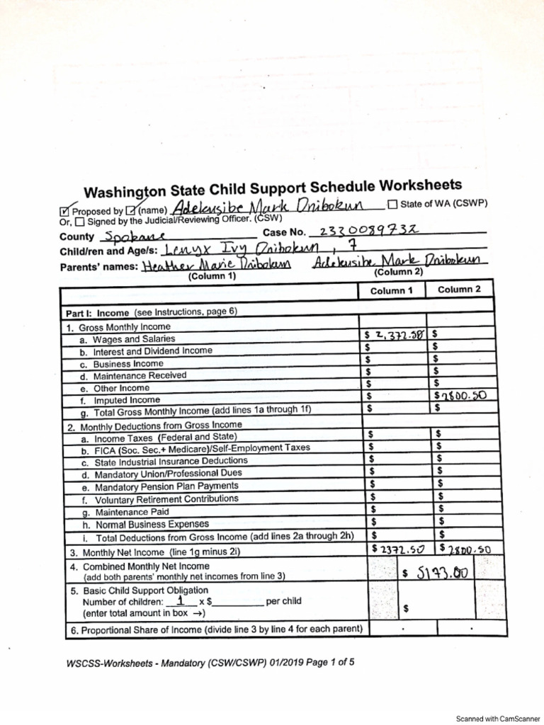 Washington State Child Support Schedule Worksheets | PDF