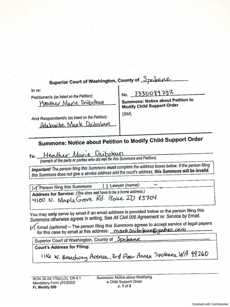 Summons Notice About Petition To Modify Cs Order | PDF