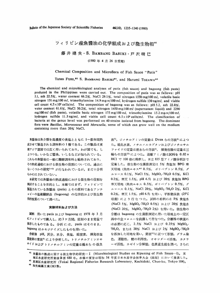 Chemical Composition and Microflora of Fish Sauce 