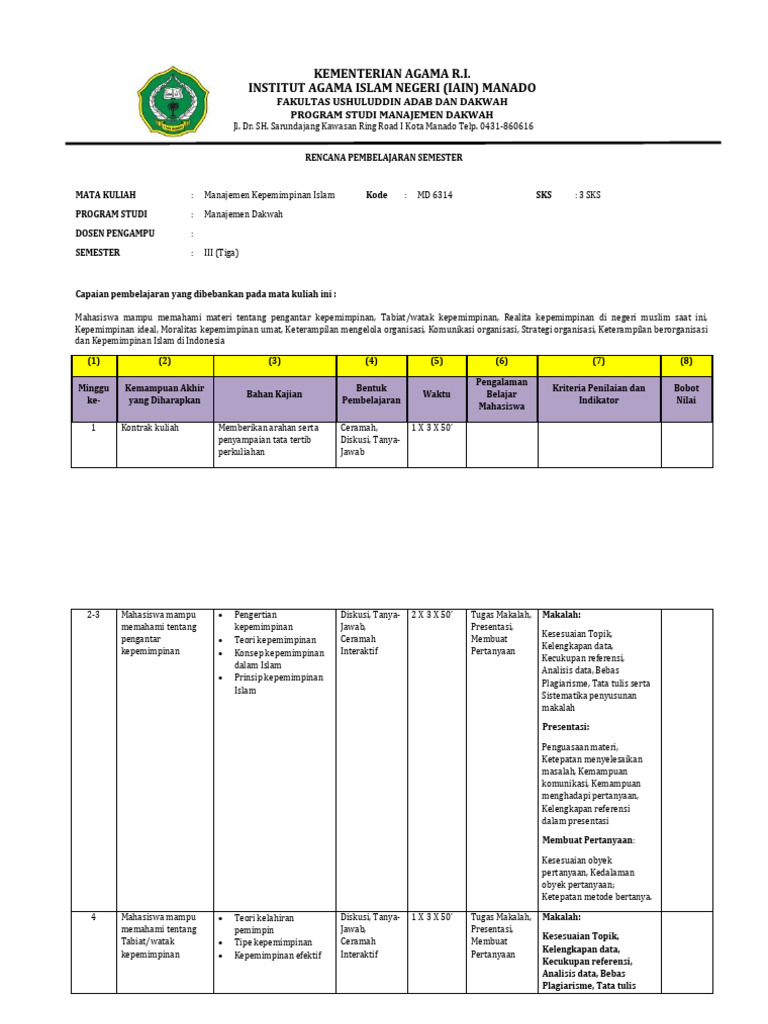 Rps Kepemimpinan Islam-Prodi MD | PDF