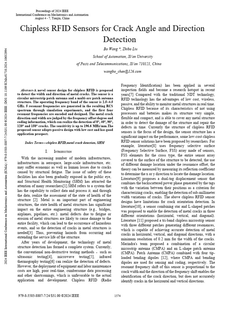 Chipless RFID Sensors For Crack Angle and Direction Detection | PDF