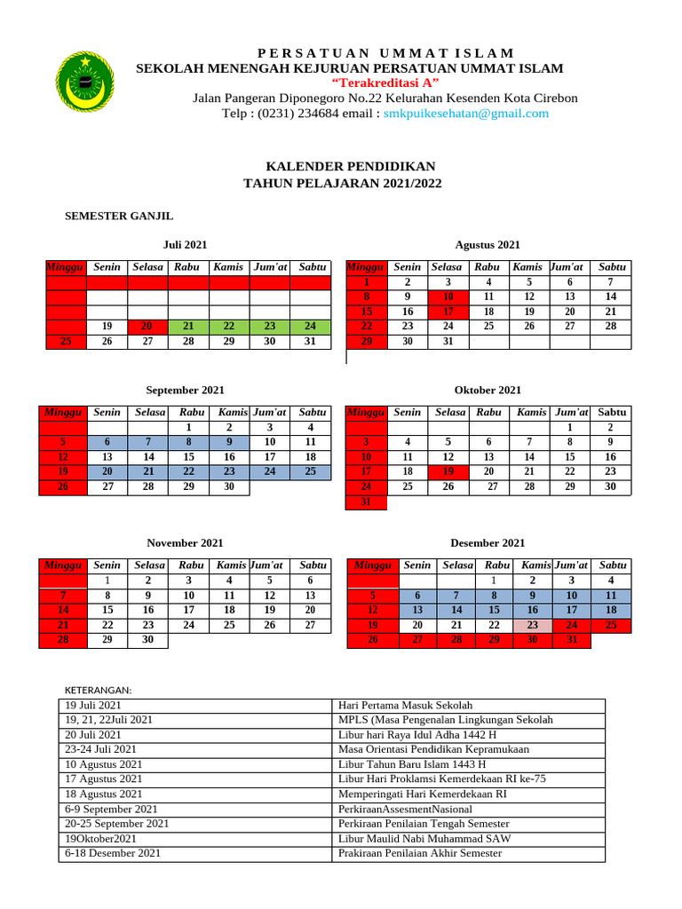 KALENDER PENDIDIKAN 2021-2022 Baru | PDF