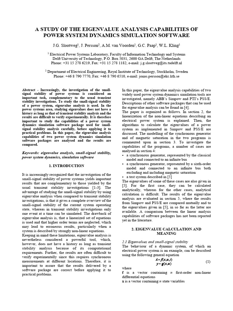A Study of The Eigenvalue Analysis Capabilities of Power System ...