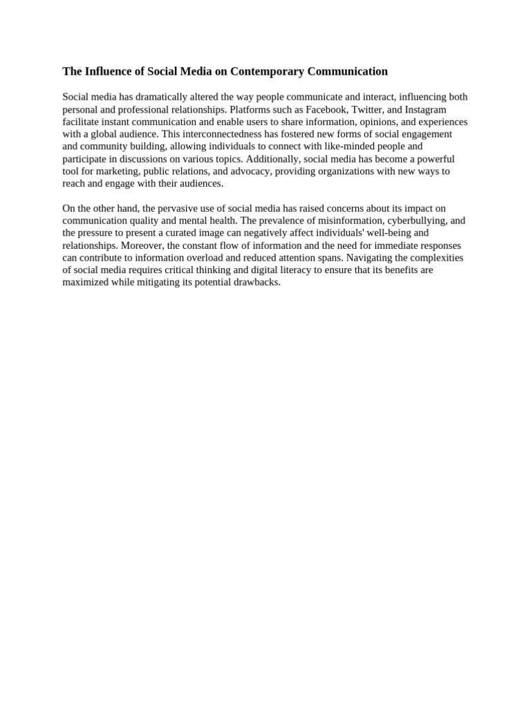 The Influence of Social Media On Contemporary Communication | PDF