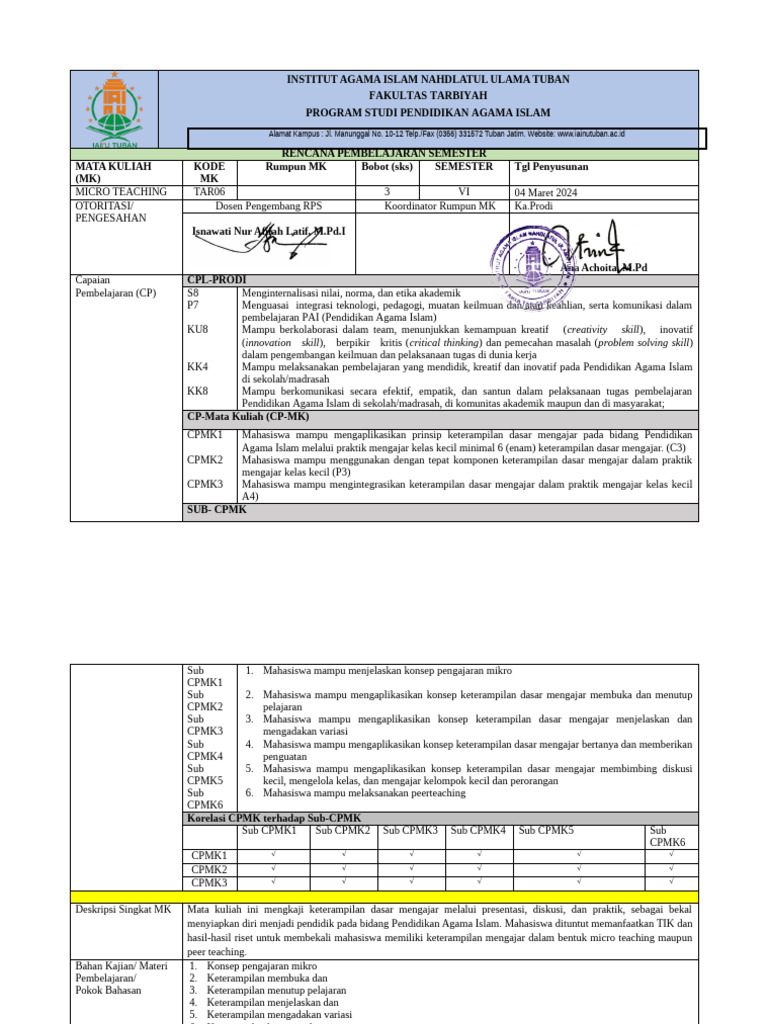 RPS Micro Teaching Genap 2023-2024 PAI | PDF