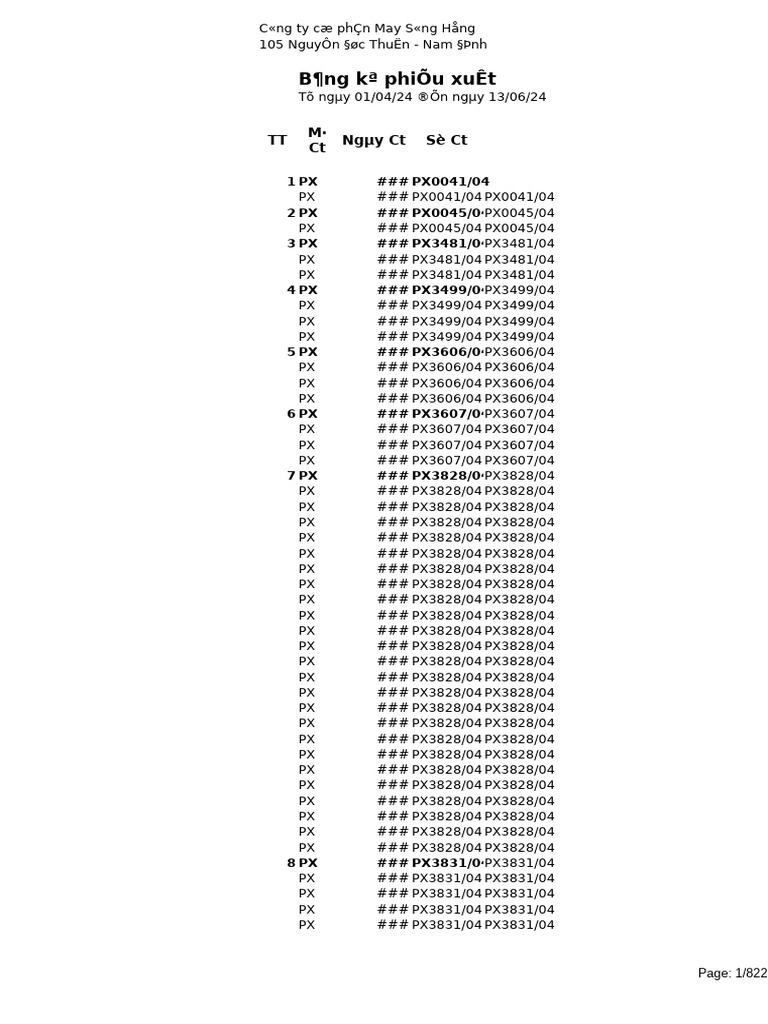 Bảng Kê PX SH7 Q2.2024 | PDF