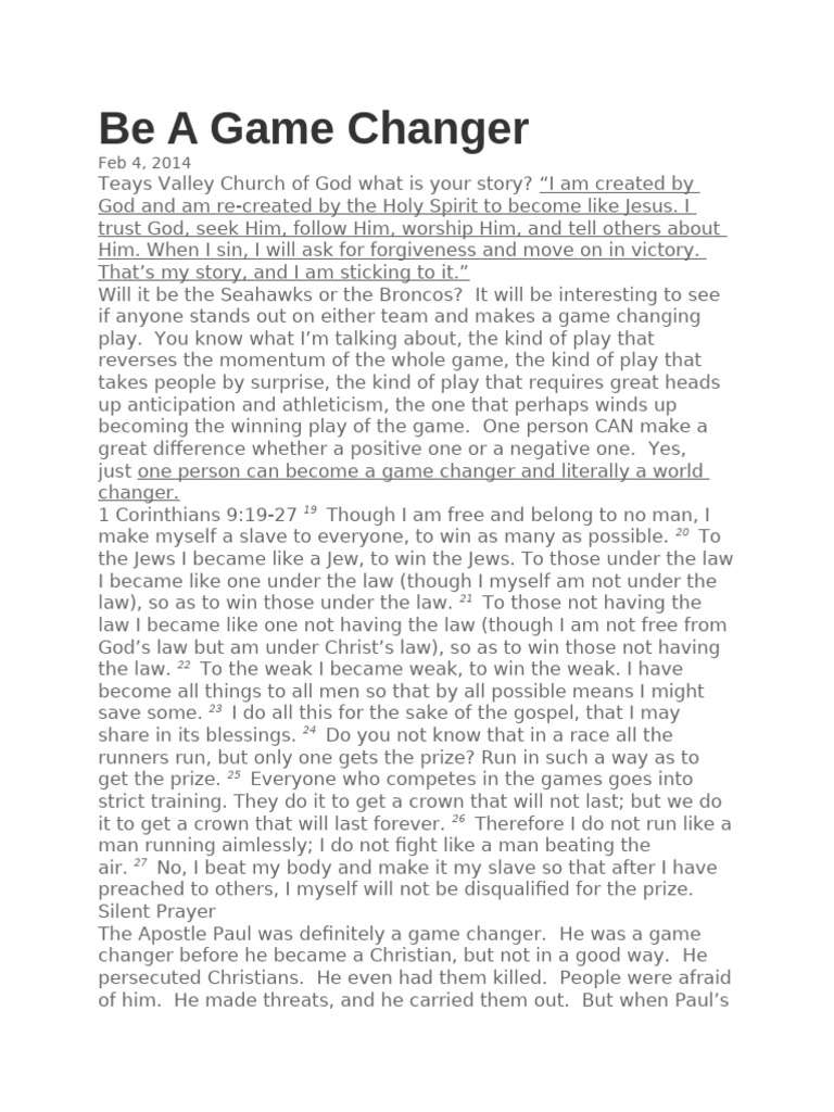 Be A Game Changer Pdf