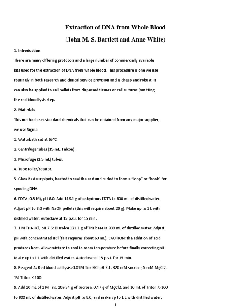 DNA Extraction Protocol from Blood | PDF | Precipitation (Chemistry) | Ph
