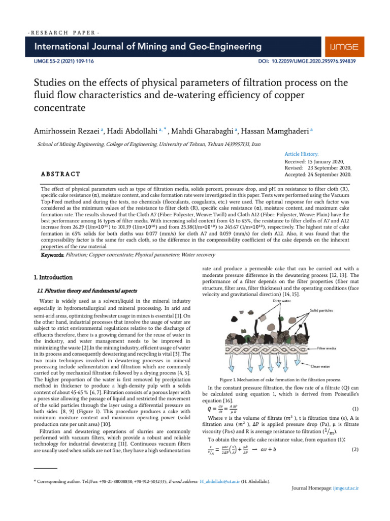 Studies On The Effects of Physical Parameters of Filtration Process On ...
