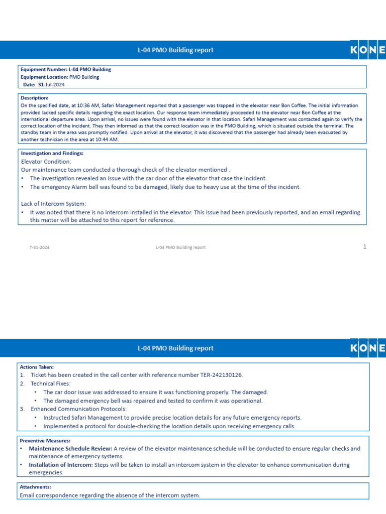 Elevator Incident Report PMO Building | PDF | Elevator | Technology ...