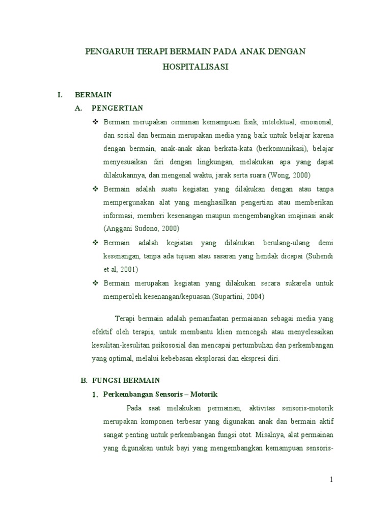 Pengaruh Terapi Bermain Pada Anak Dengan Hospitalisasi