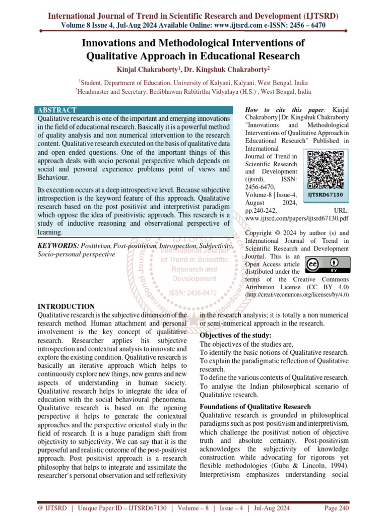 Innovations and Methodological Interventions of Qualitative Approach in ...
