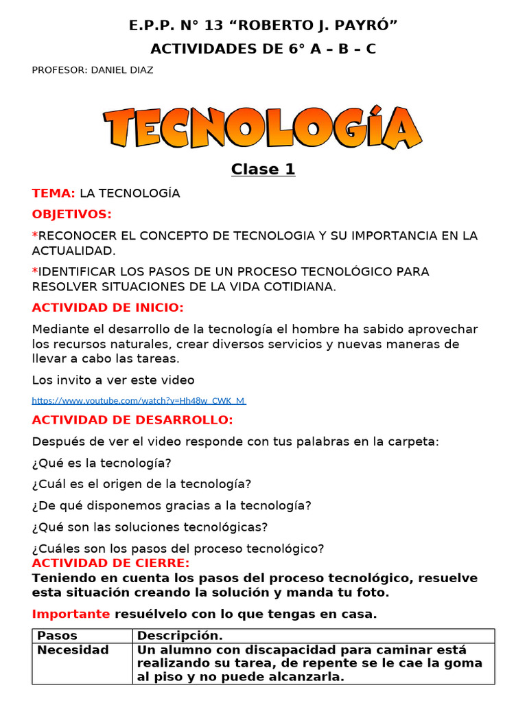 Trabajo Tecnologia 1 de 6to Grado 2021 | PDF
