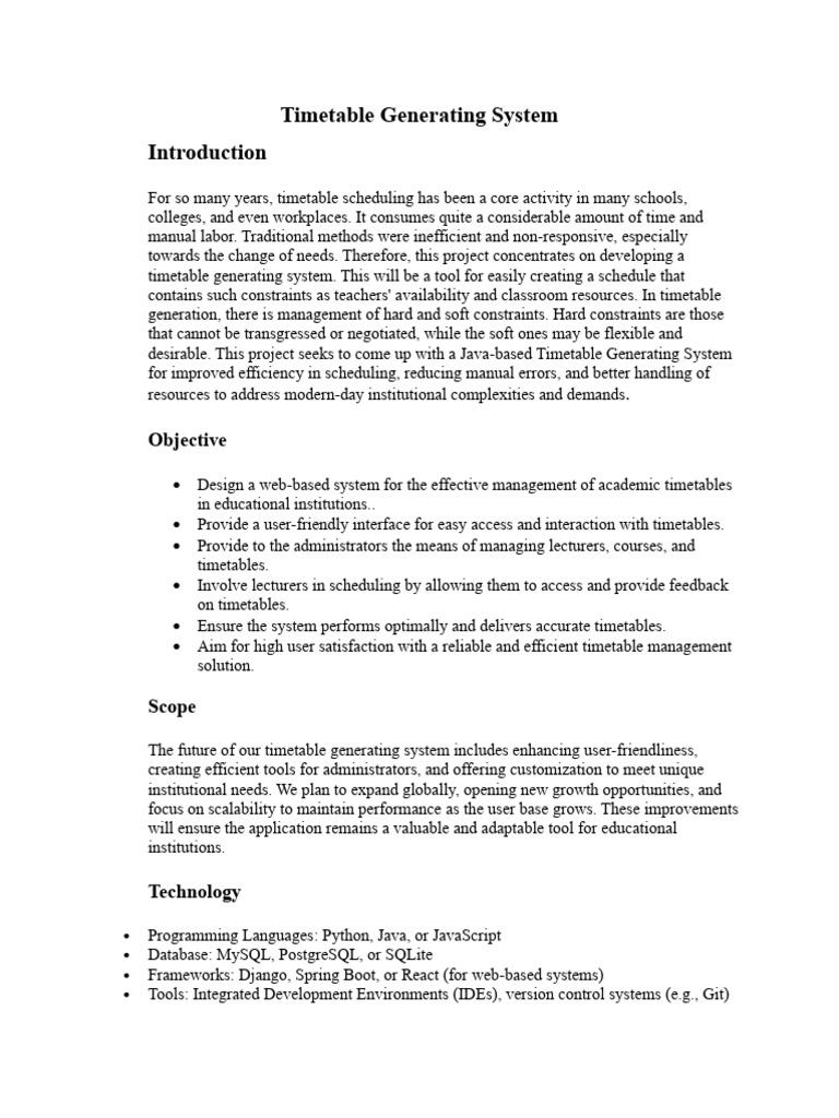 Timetable Generating System | PDF