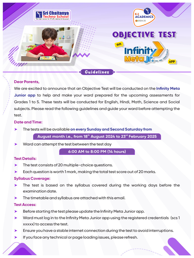 Infinity Meta Jr. Objective Test - Guidelines (2024) | PDF