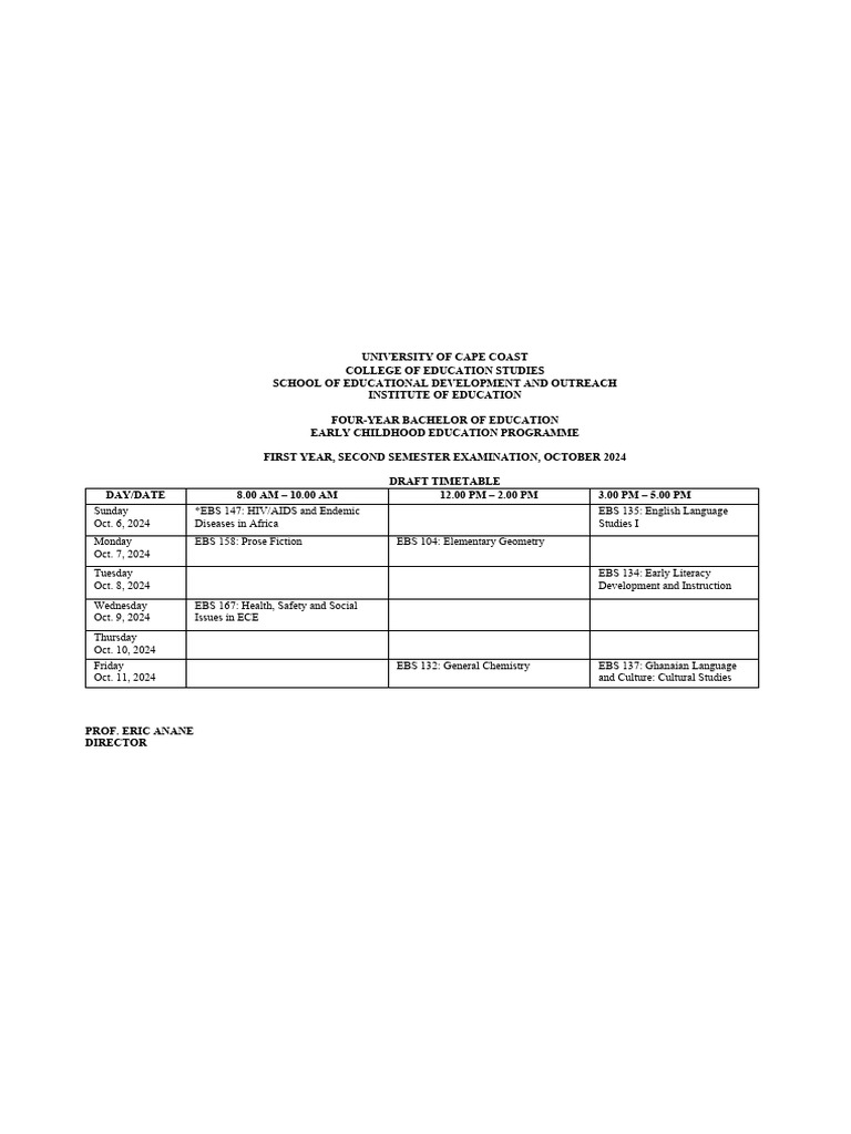 UCC B.Ed Exam Timetable October 2024 | PDF | Curriculum | Early ...