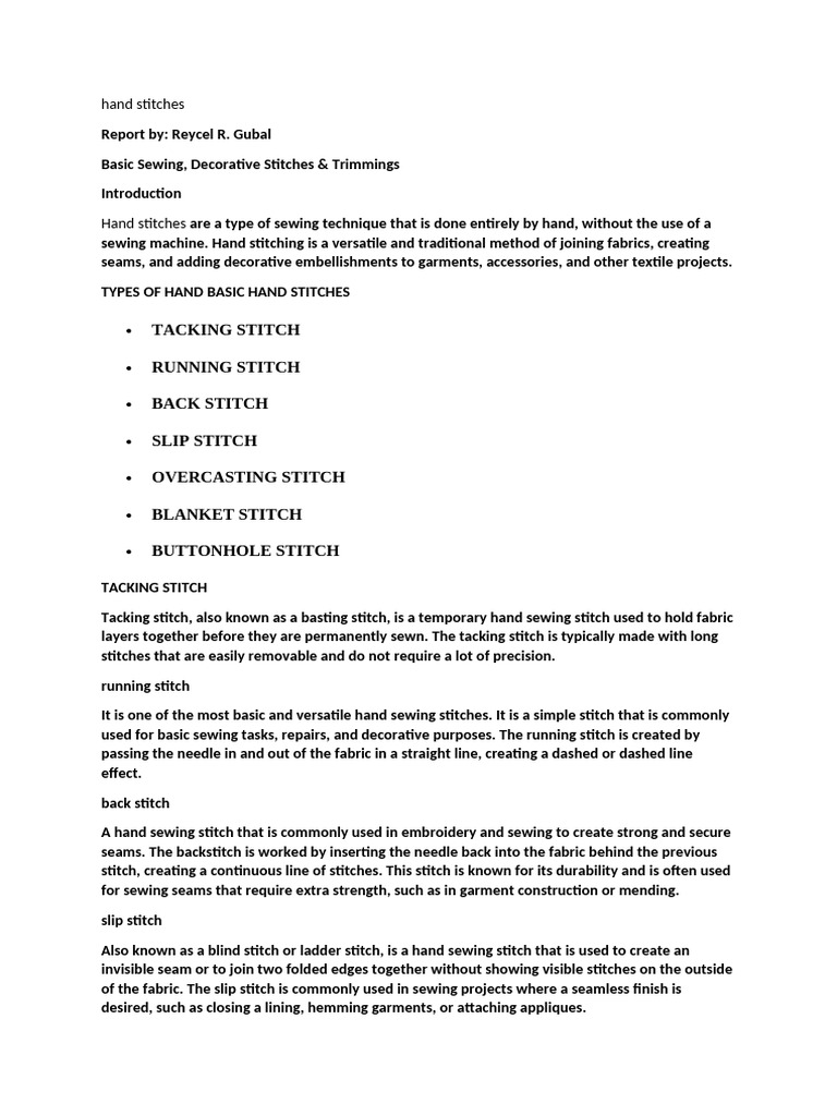 Hand Stitches | PDF