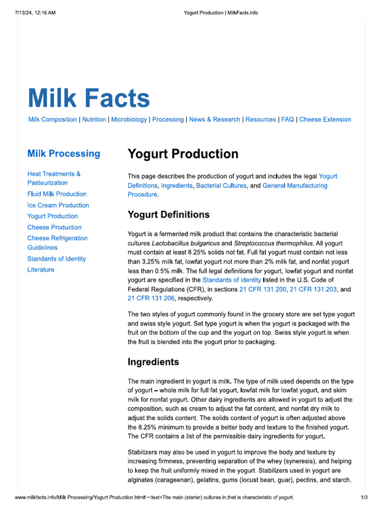 Yoghurt Production | PDF