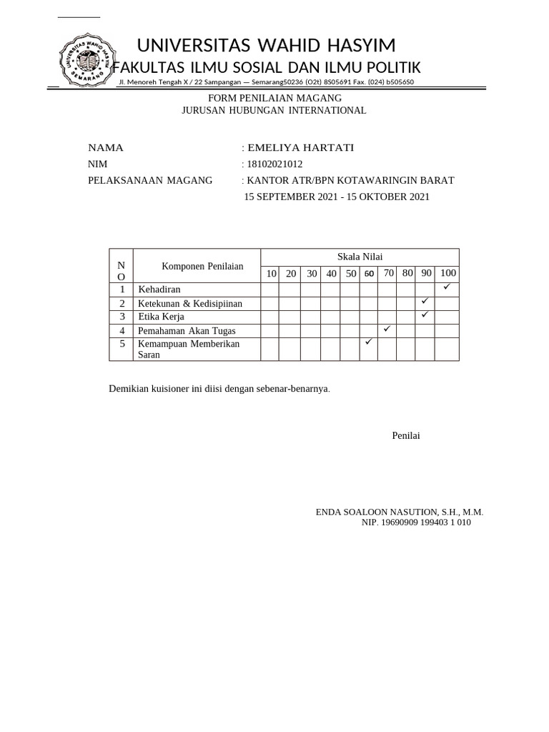 Form Penilaian Magang | PDF