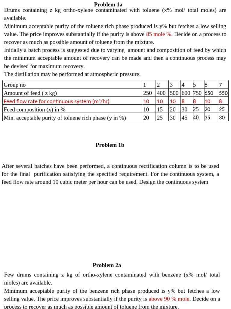 Distillation Problems - Batch and Continuous - 2023 2024 Spring | PDF