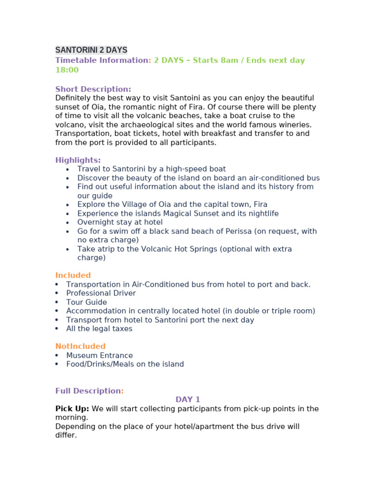 Excursions Description | PDF