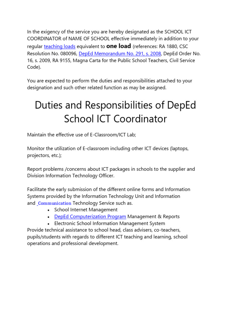 SCHOOL TESTING COORDINATOR DUTIES AND RESPONSIBILITIES DEPED visual data 2