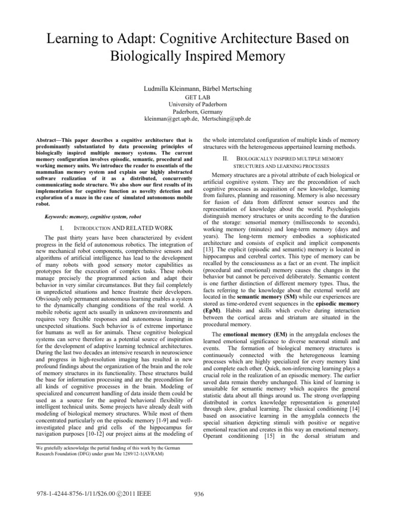 Learning To Adapt Cognitive Architecture Based On Biologically Inspired ...