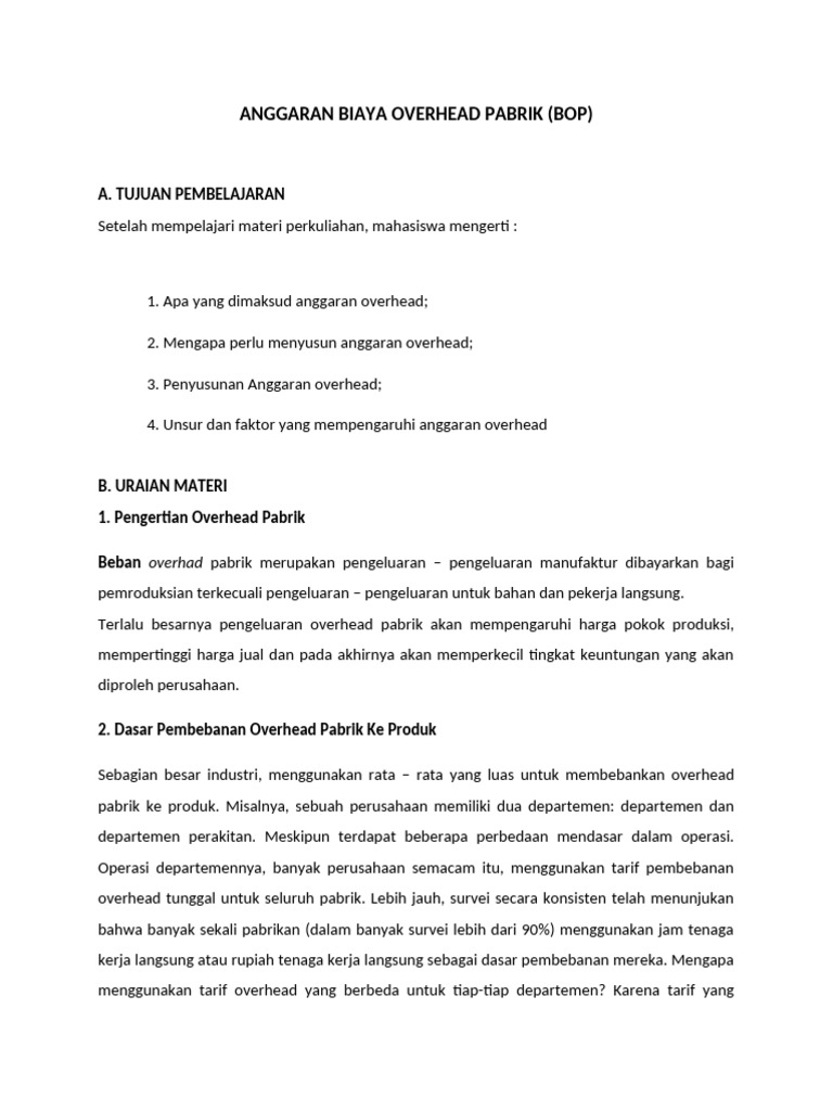 Anggaran Biaya Overhead Pabrik | PDF