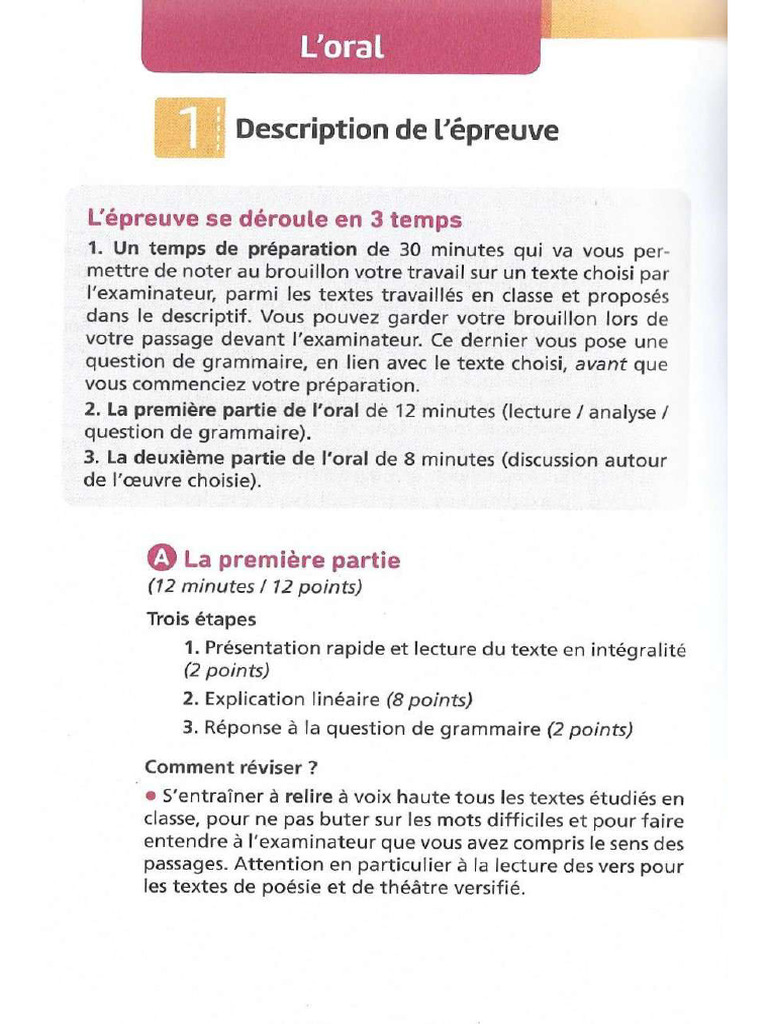 Oral Du Bac de Francais Deroulement de L'epreuve Et Conseils | PDF