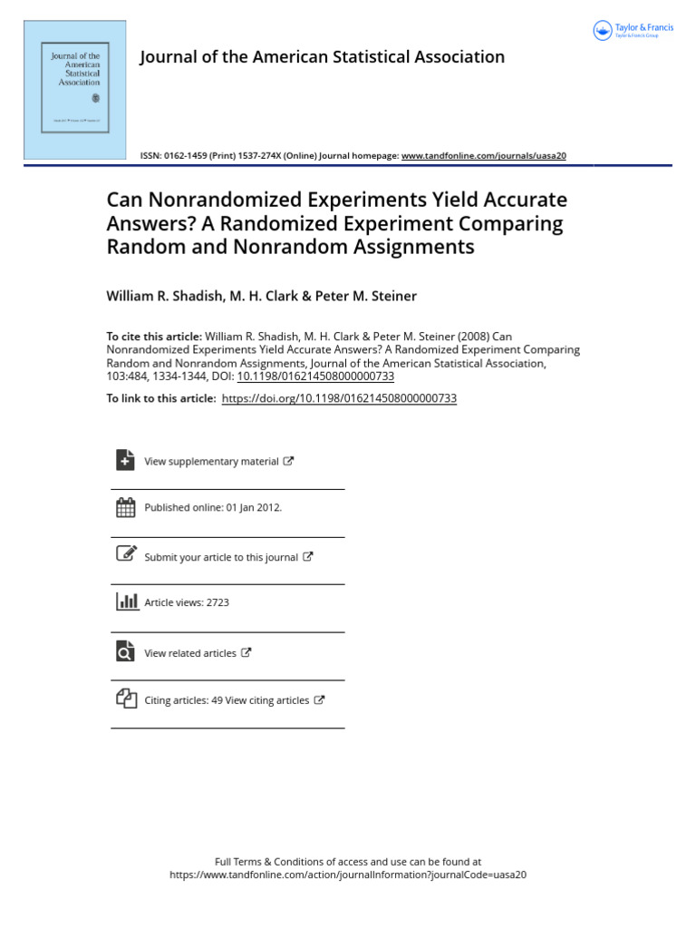 Can Nonrandomized Experiments Yield Accurate Answers A Randomized ...
