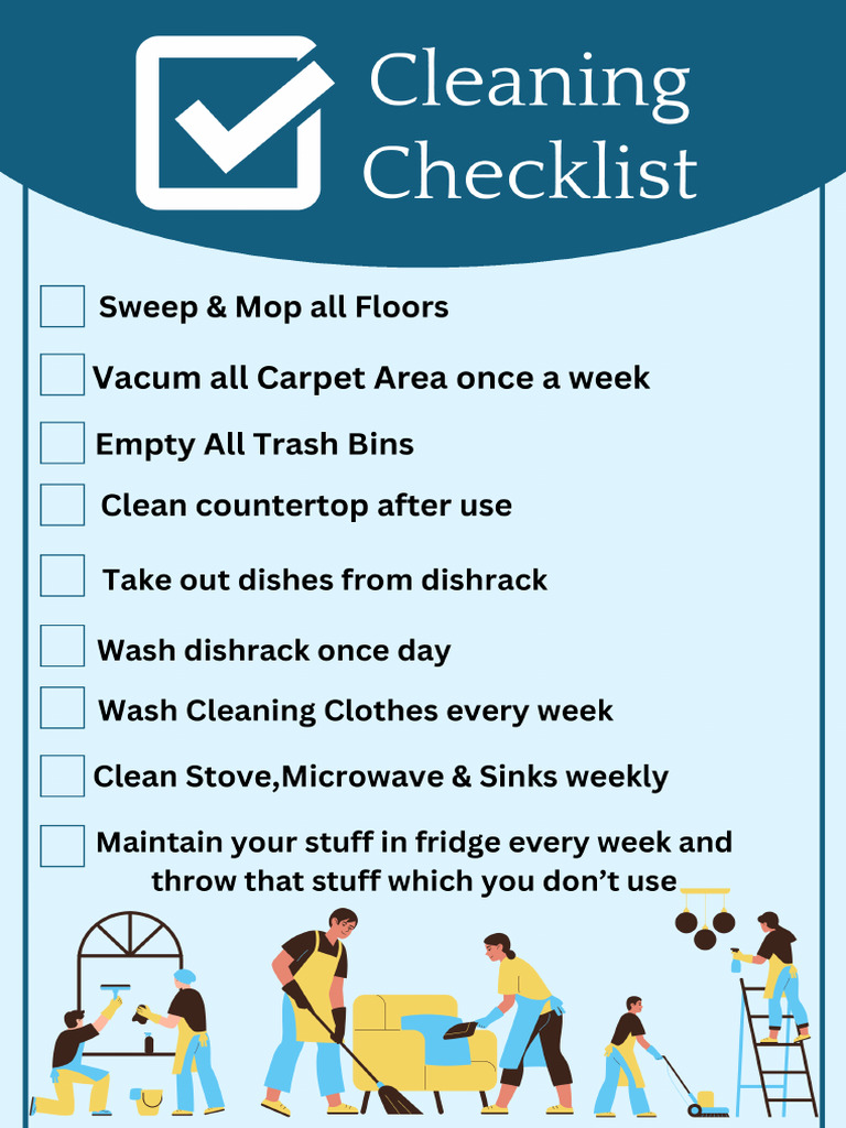 Light Blue Blue Illustrative Cleaning Checklist Document | PDF