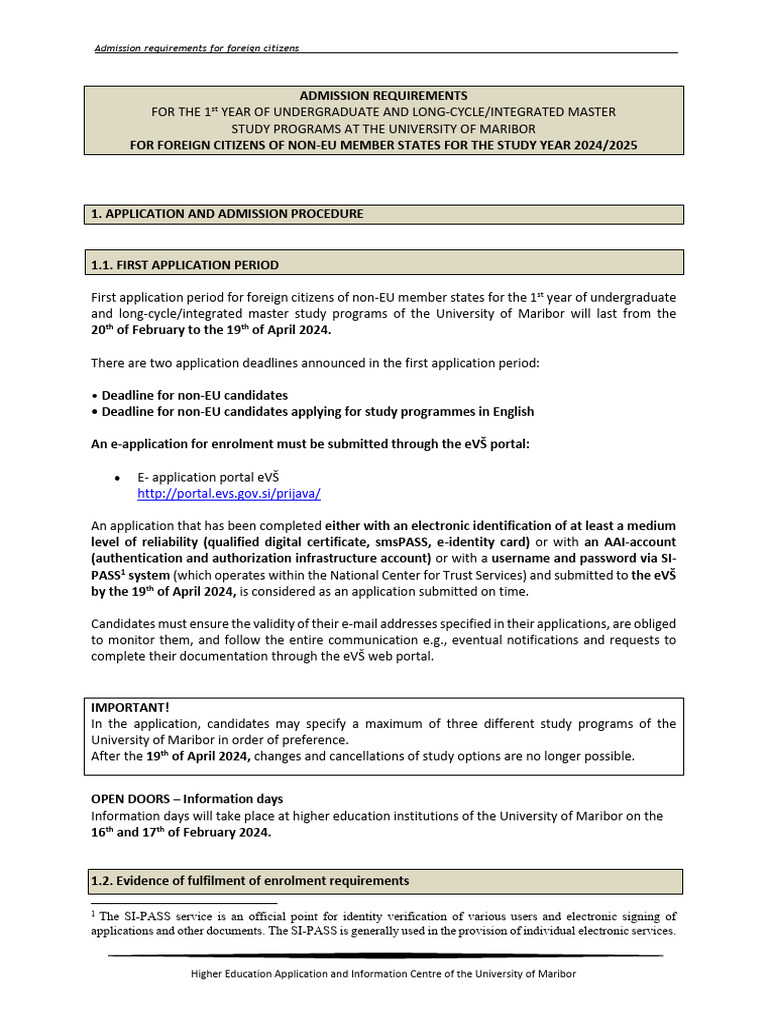 Admission - Maribor - Requirements - Citizen - of - non-EU - Member ...