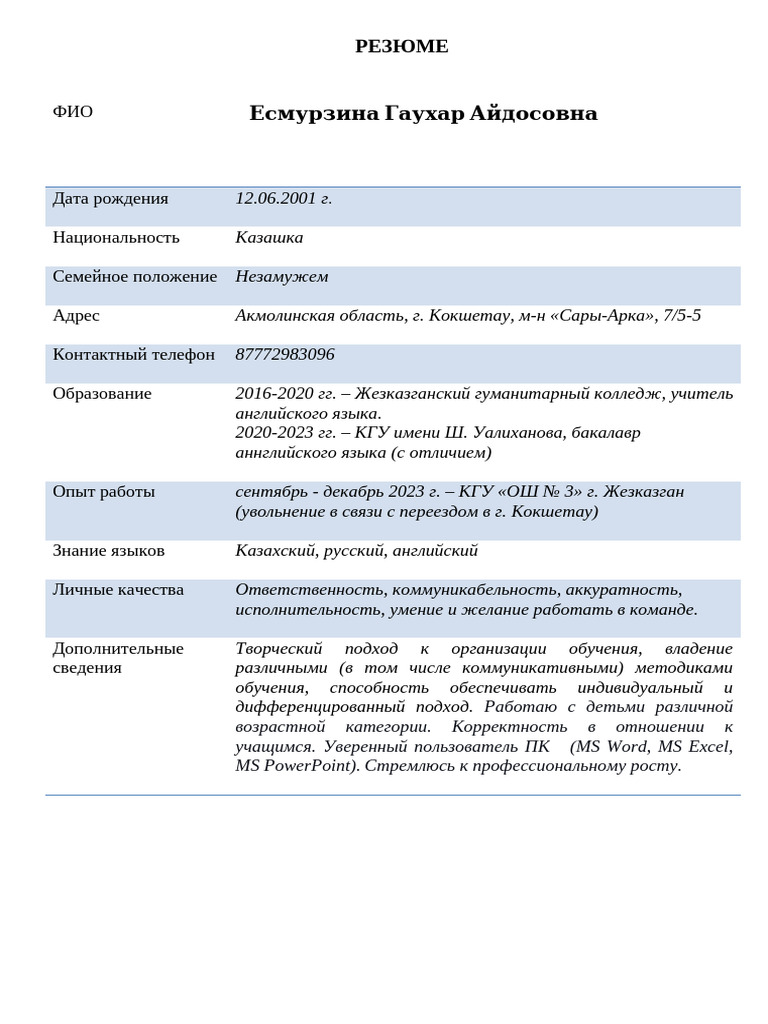 РЕЗЮМЕ | PDF