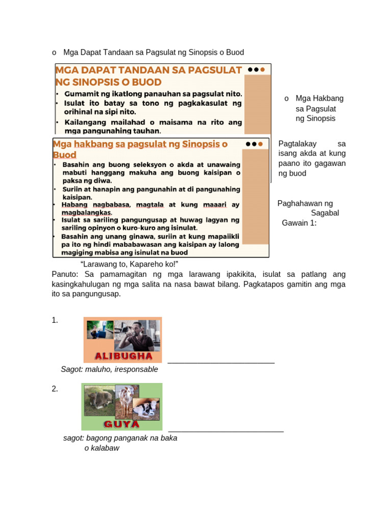 Mga Dapat Tandaan Sa Pagsulat NG Sinopsis o Buod | PDF