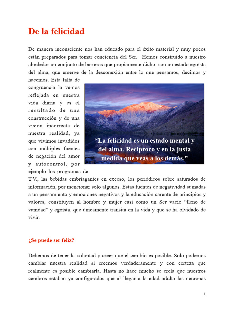 De La Felicidad | PDF