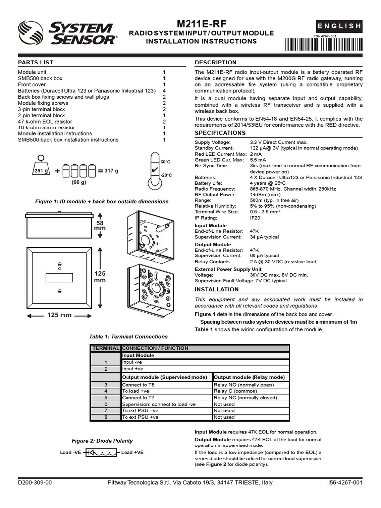 M211E-RF: Radio System Input / Output Module Installation Instructions ...