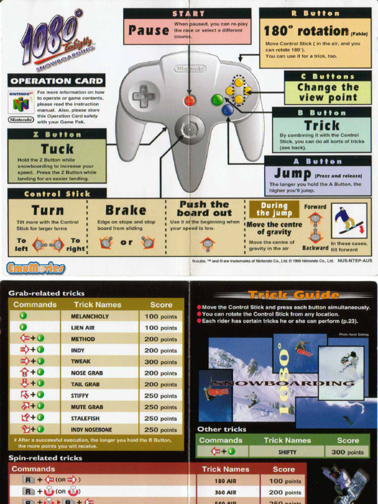 1080 Snowboarding - Quick Reference Card (Japan, USA) (En, Ja) | PDF
