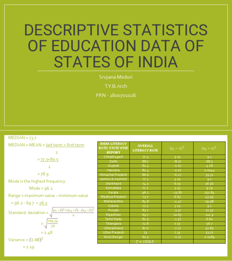 Descriptive Statistics of Education Data of States of India | PDF