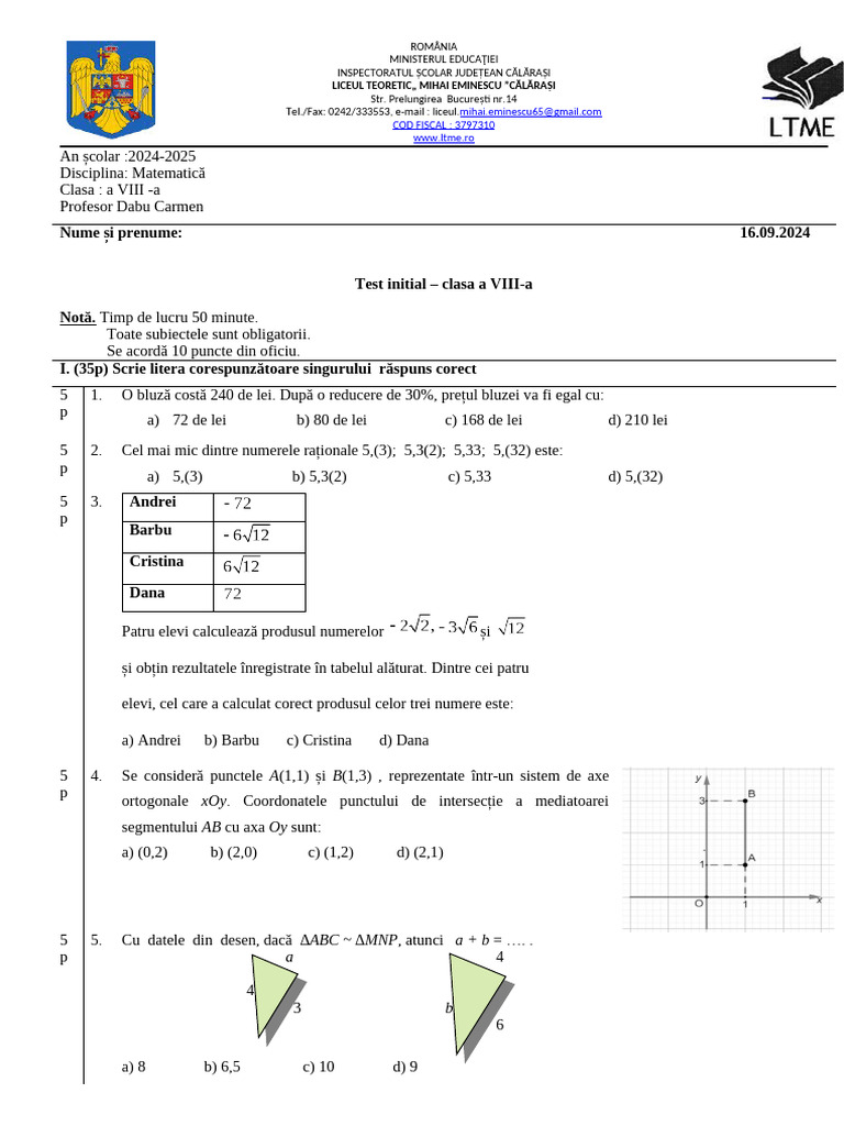 Test Initial cls.8 2024 | PDF