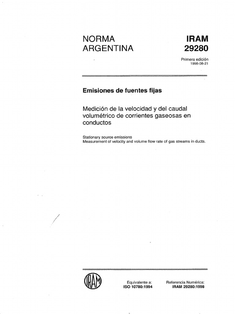 IRAM 29280 Emisiones de Fuentes Fijas | PDF