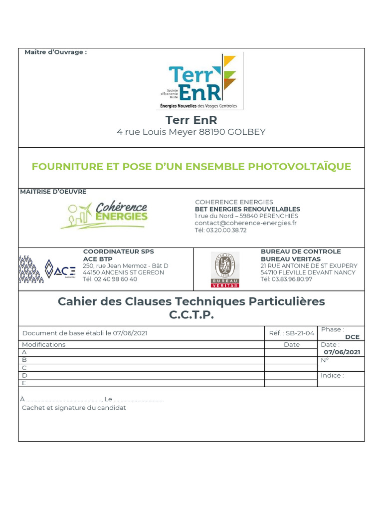 Terrenr MDHT Photovoltaique CCTP 2021 | PDF