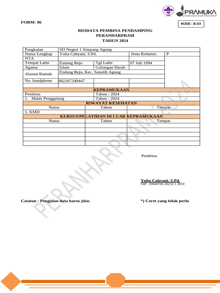 Form 6 - B.03 - Biodata Pembina Pendamping | PDF
