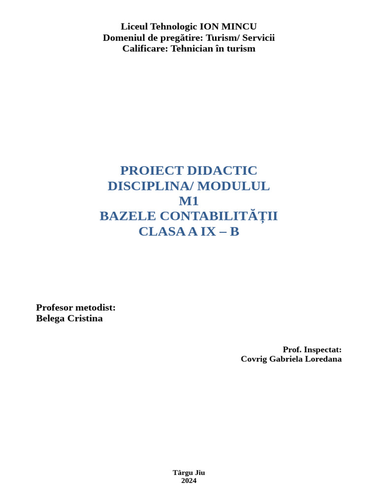 Proiect de Lecție - Bazele Contabilitatii - Lecție de Valuare | PDF