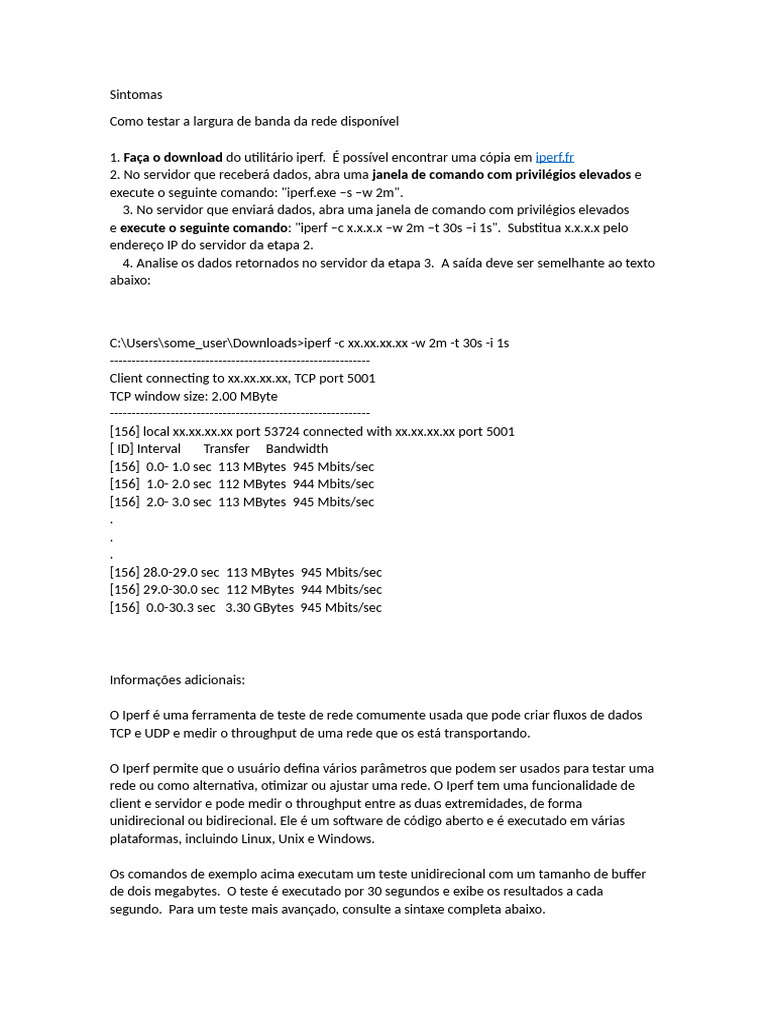 Comandos Iperf | PDF