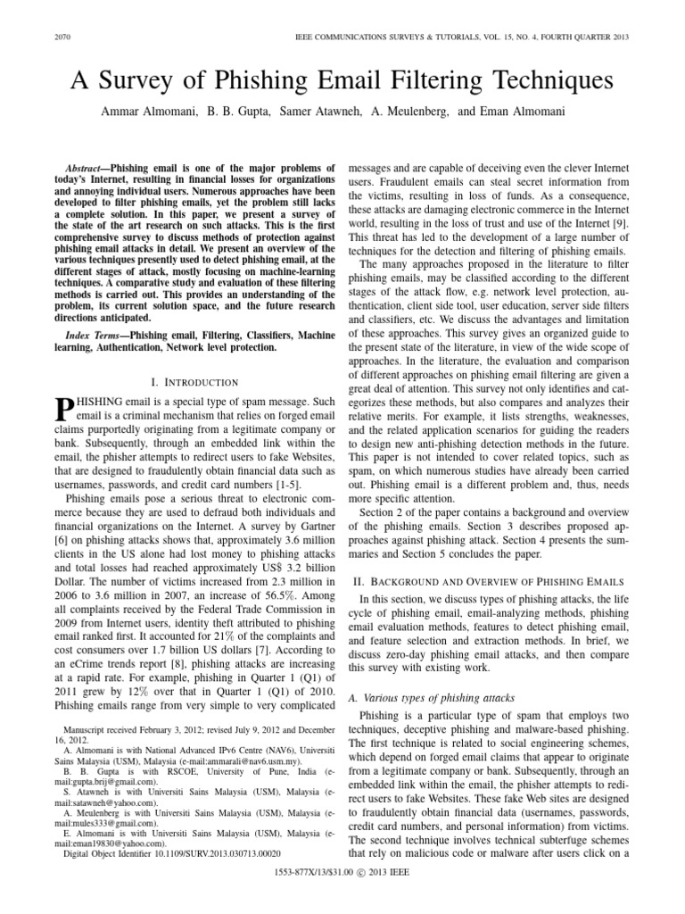 A Survey of Phishing Email Filtering Techniques | PDF