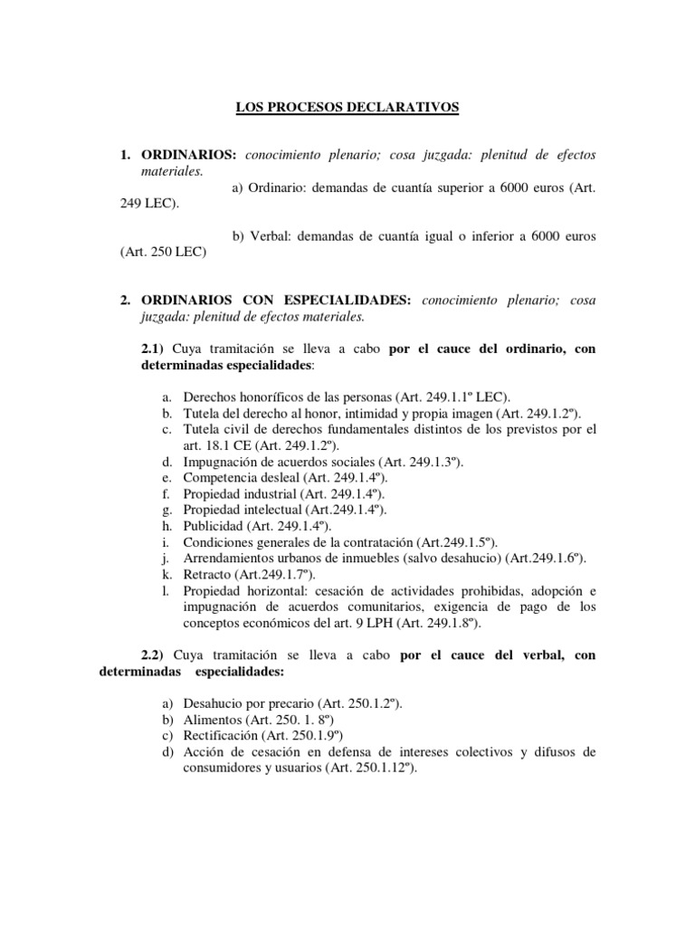 LOS PROCESOS DECLARATIVOS - Esquema Básico | PDF | Ciencia y matemáticas
