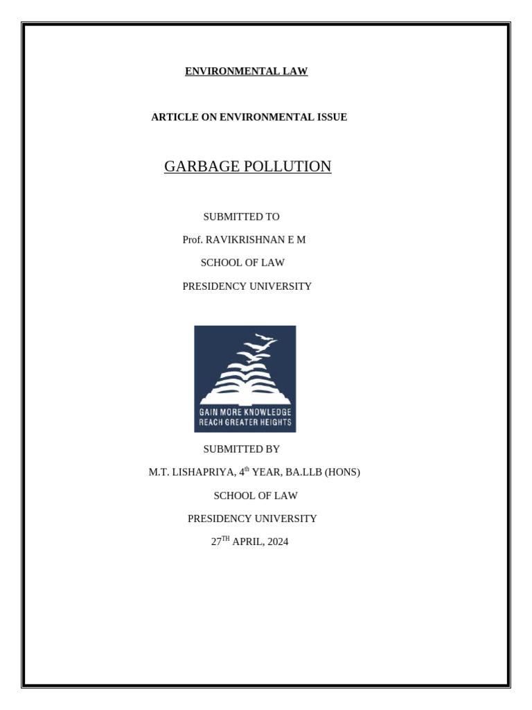 Environment Article - Garbage Pollution | PDF