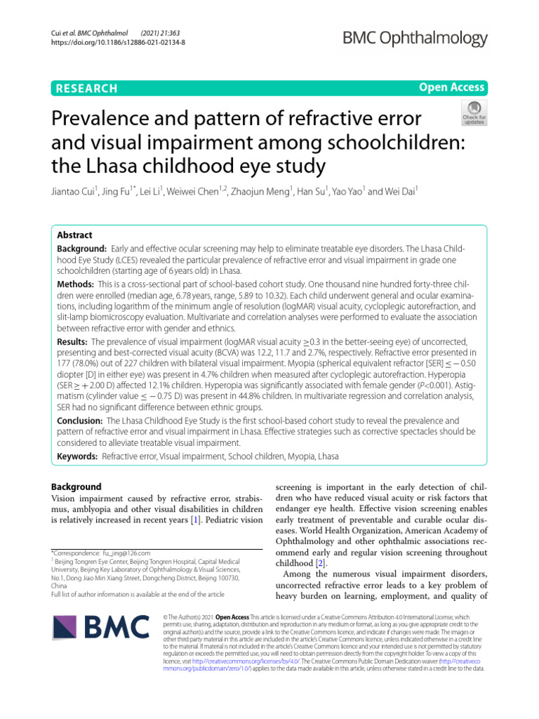 Prevalence and Pattern of Refractive Error and Visual Impairment Among ...