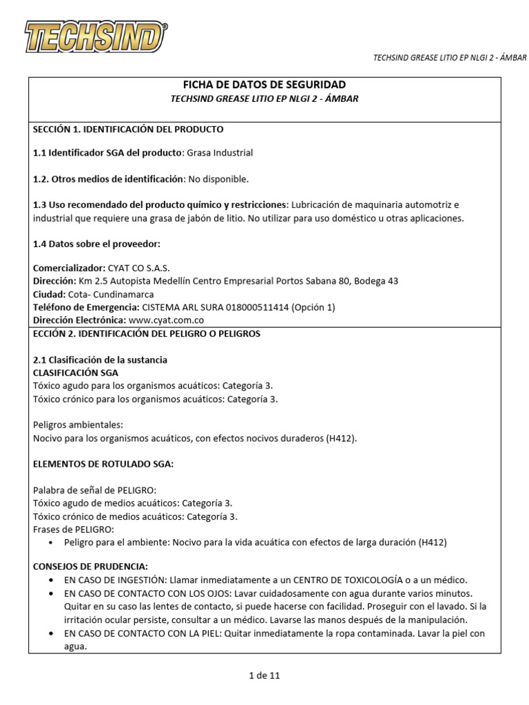 21.2 FDS - Techsind Grease Litio Ep Nlgi 2 - Ámbar Cyat | PDF