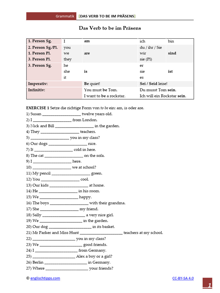 Grammatik 3 - Das Verb To Be Im Präsens | PDF
